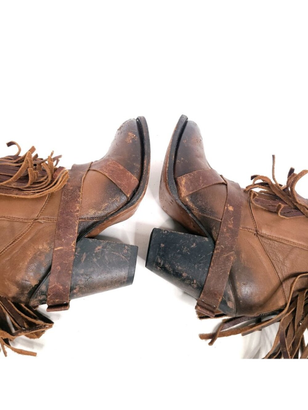 Freebird By Steven Tonto Distressed Brown Leather Fringe Western Boots Size 9 - Picture 11 of 13